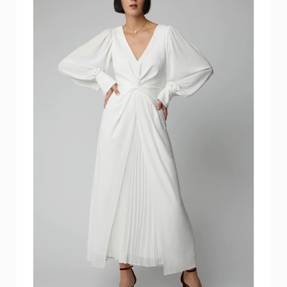 Self Portrait Ivory Jersey Twist Pleated Dress
